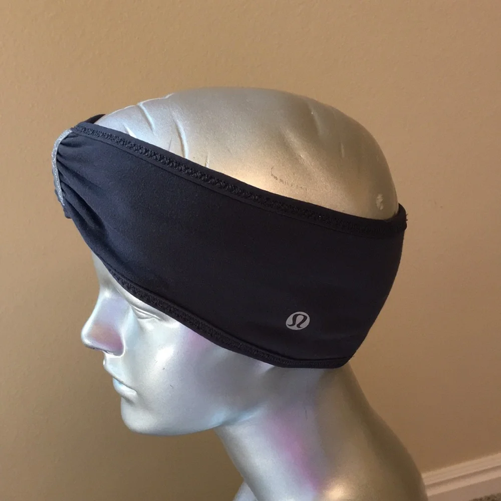 Lululemon Brisk Run Headband Macro Micro Stripe Polar Cream H. Silver Slate